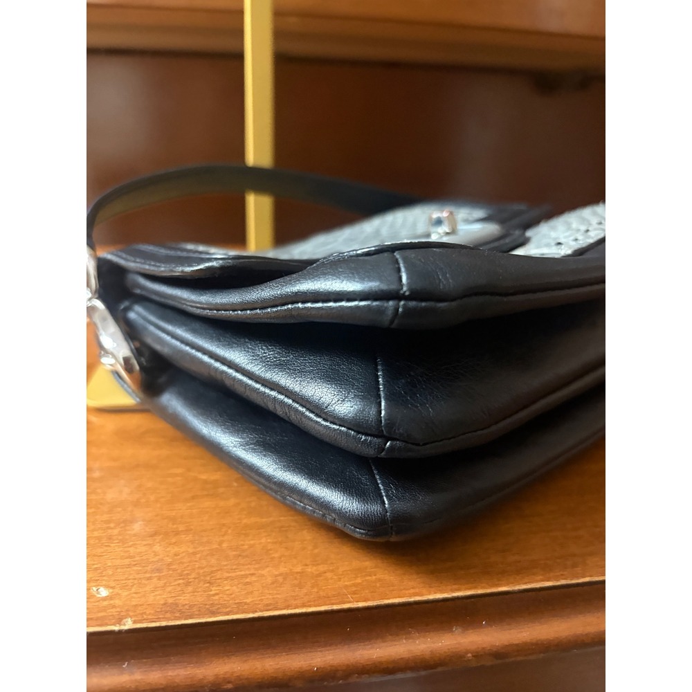 Coach Crossbody Bag Black‎ Leather Grey Python Snakeskin Turnlock Triple Gusset - Picture 5 of 7